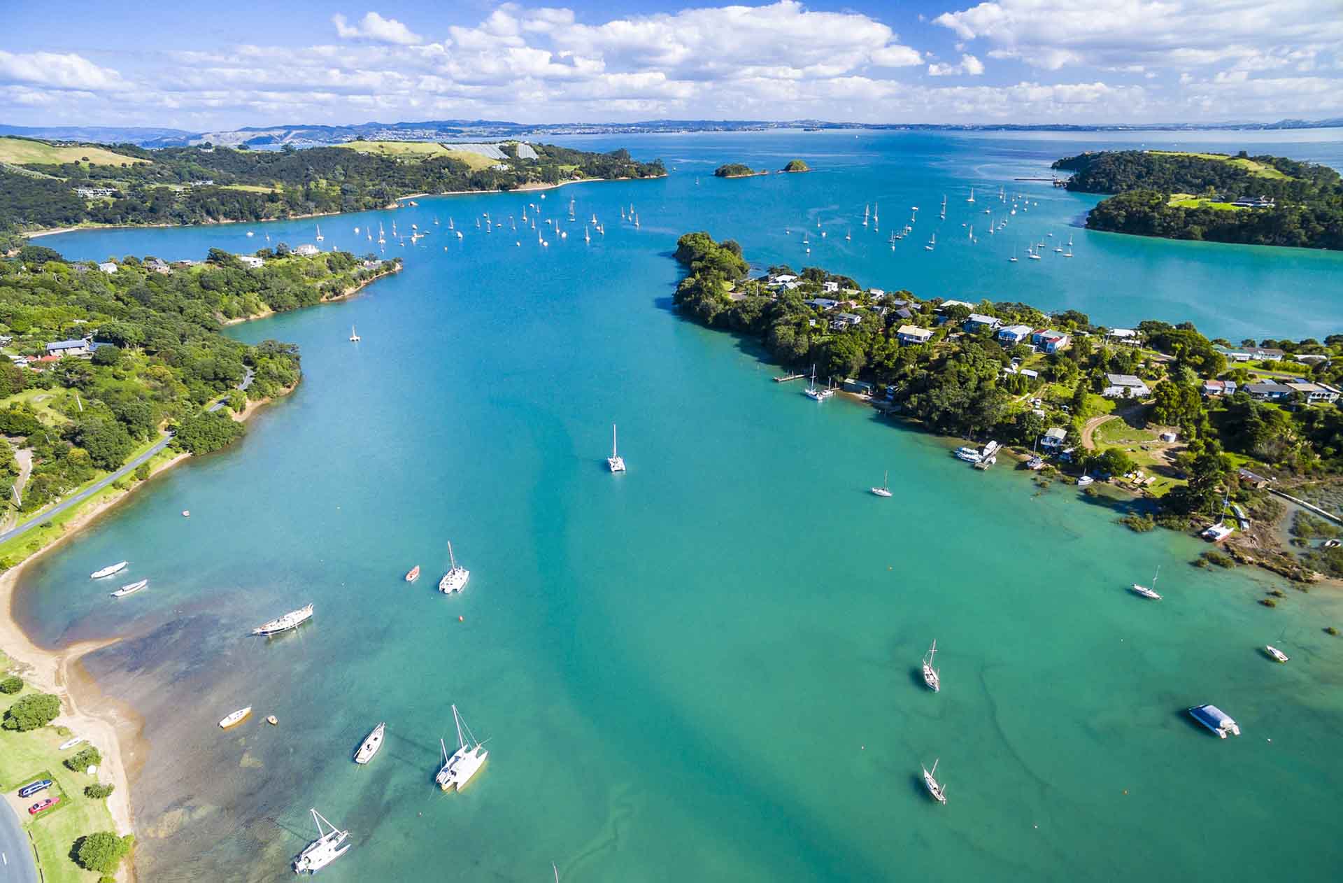 Aerial view of Waiheke Island in New Zealand